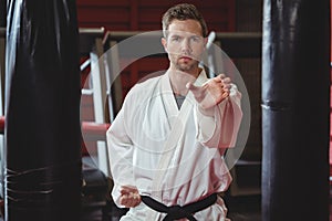 Karate player performing karate stance