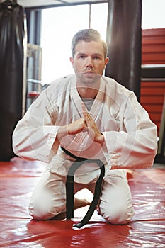 Karate player performing karate stance