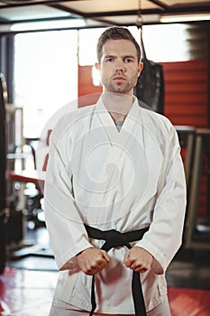 Karate player performing karate stance