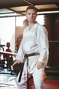 Karate player performing karate stance