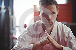 Karate player performing karate stance