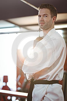 Karate player performing karate stance