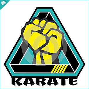 Karate power fist emblem. Martial art colored simbol design. Vector, EPS