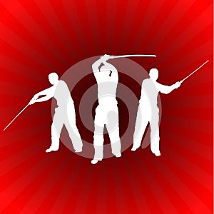 Karate Sensei with Sword on Glowing Red Background