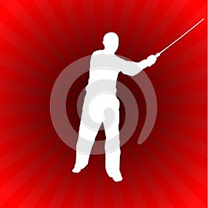 Karate Sensei with Sword on Glowing Red Background