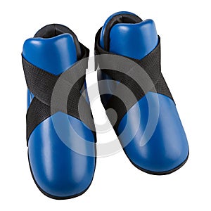 Karate shoes, blue boots for training, soft lining for kicks, on a white background, isolate