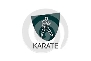 Karate sport vector line icon. sportman, fighting stance.