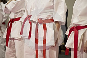 Karate sportsmen with red belts