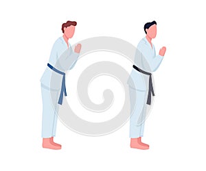 Karate students flat color vector faceless character set