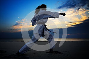 Karate on sunset beach