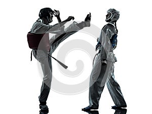 Karate taekwondo martial arts man woman couple silhouette