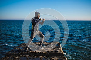 Karate training on the shores