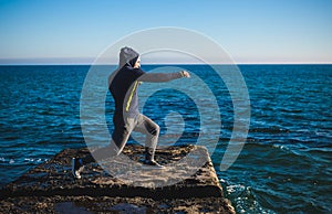 Karate training on the shores