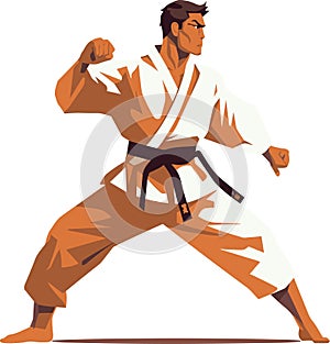 A karateka in dynamic fighting stance