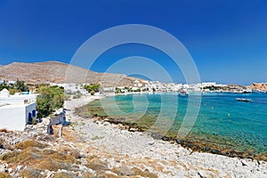 Karavostasis port and Chochlidia beach in Folegandros, Greece