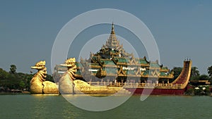 Karaweik temple in Kandawgyi lake, Yangon, Myanmar