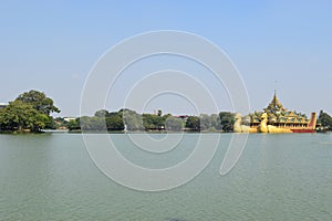 Karaweik temple in Kandawgyi lake, Yangon, Myanmar