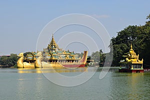 Karaweik temple in Kandawgyi lake, Yangon, Myanmar