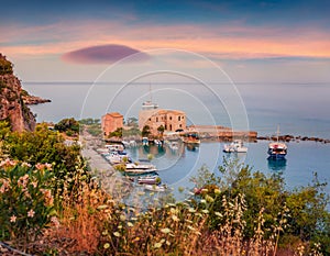 Kardamyli port with St. John church and Old Customs of Kardamili.