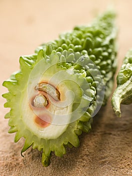 A Karela cut in half