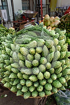 Karela vegetables or bitter gourd or bitter melon on market in Mumbai. India