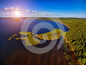 Karelia Lakes and Forests Sunset Aerial photo