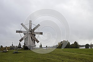 Traditional Russian mill on the island Kizhi.