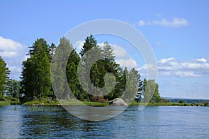Karelian lake with huge boulders