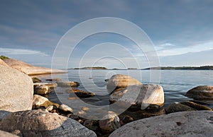 Kareliya island  white sea lake ladoga panorama view stones evening sunset summer clouds