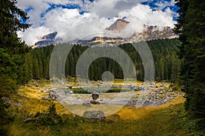 Karersee (Lago di Carezza), is a lake in the Dolomites in South