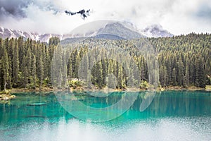 Karersee, lake in the Dolomites in South Tyrol, Italy