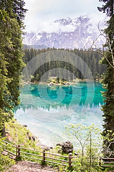 Karersee, lake in the Dolomites in South Tyrol, Italy