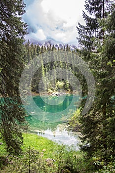 Karersee, lake in the Dolomites in South Tyrol, Italy