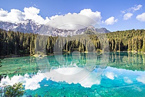 Karersee, lake in the Dolomites in South Tyrol, Italy