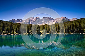 Karersee lake in the Dolomites, South Tyrol, Italy photo