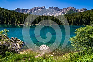 Karersee lake in the Dolomites, South Tyrol, Italy