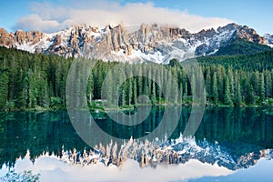 Karersee, lake in the Dolomites in South Tyrol, Italy.