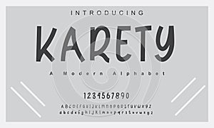 Karety font. Elegant alphabet letters font and number.