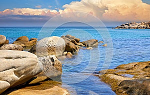 Karidi beach at peninsula Sithonia, Chalkidiki, Greece. Sea view