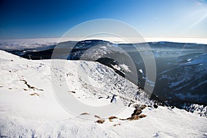 Karkonosze from Sniezka Snezka, in winter.