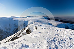 Karkonosze Krkonose from Sniezka Snezka, in winter.