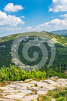 Karkonosze Mountains, Western Sudetes, mountain landscape from hiking trail with view of Czeskie Kamienie mountain peak photo