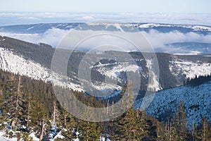 Karkonosze from Sniezka Snezka, in winter.