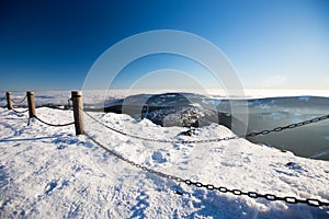 Karkonosze from Sniezka, in winter.