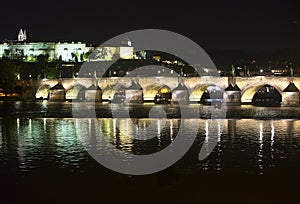 Karl Bridge at night, Prague, the Czech Republic