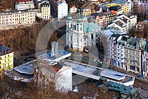 Karlovy Vary aerial panorama view, Czech Republic