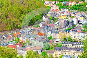 Karlovy Vary Carlsbad historical city centre top aerial view