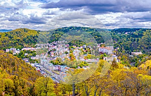 Karlovy Vary city aerial panoramic view