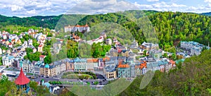 Karlovy Vary city aerial panoramic view