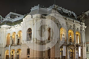 Karlovy Vary City Opera Theatre at night, Czech